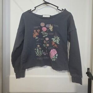 Abercrombie Kids Girls 11/12 Floral Graphic Sweatshirt Flowers Meaning Charcoal